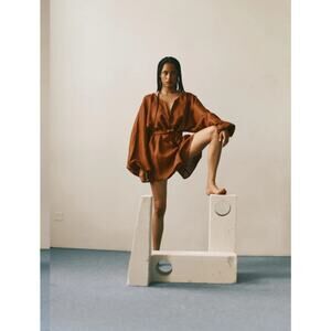 Vanessa Sposi THE LINEN JUMPSUIT WITH PUFF SLEEVES One size Carmine NWT!